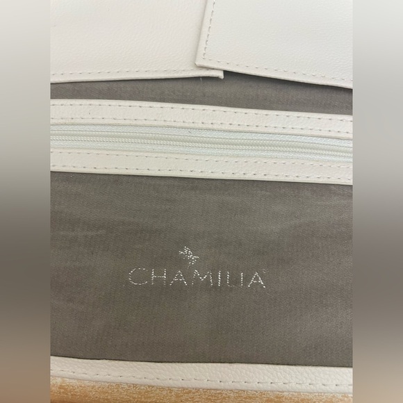 Chamilia Jewelry Travel Pouch White Leatherette Tie up Bag 4"x8" - Picture 5 of 8